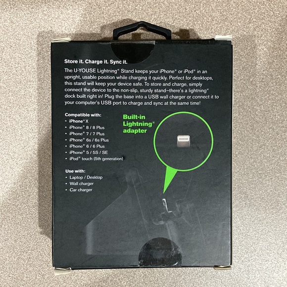 ⚜️Youse IPhone Lightning Sync & Charge Black Cell Phone Stand! NWT! - Picture 2 of 3